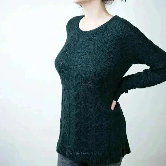 LOFT Camel Hair Sage Green Cable Knit Sweater - M - Picture 3 of 7